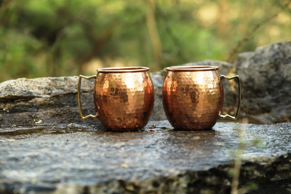 Pure Copper Moscow Mule Mug Set of 2 Cocktail 16 OZ Hammered Drinking Mugs