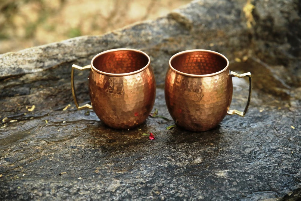 Pure Copper Moscow Mule Mug Set of 2 Cocktail 16 OZ Hammered Drinking Mugs