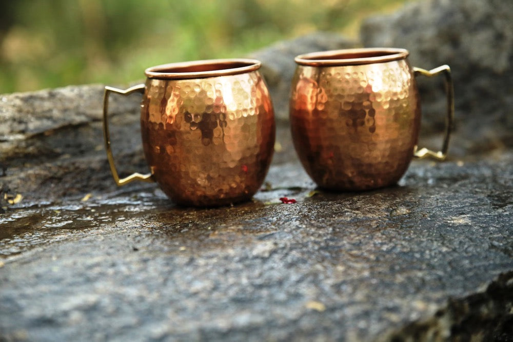 Pure Copper Moscow Mule Mug Set of 2 Cocktail 16 OZ Hammered Drinking Mugs
