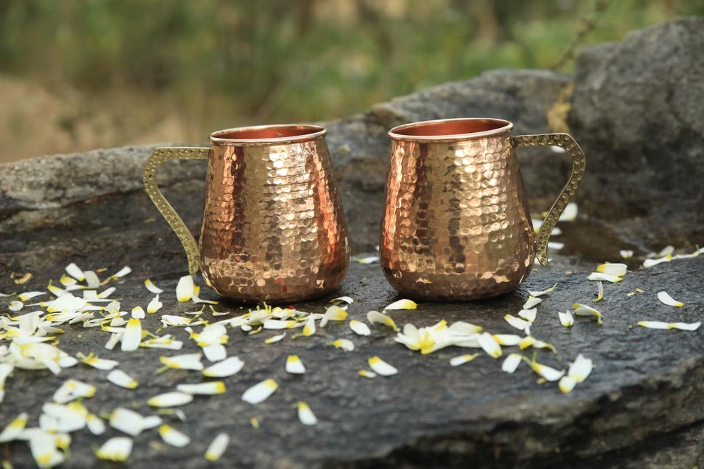 Handmade Hammered Copper Moscow Mule Mugs, Barware Gift Set (17 oz, Set of 2)