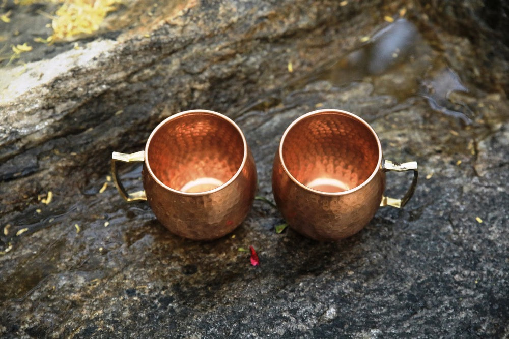 Pure Copper Moscow Mule Mug Set of 2 Cocktail 16 OZ Hammered Drinking Mugs