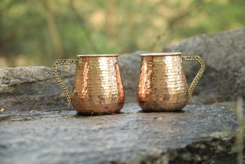 Handmade Hammered Copper Moscow Mule Mugs, Barware Gift Set (17 oz, Set of 2)