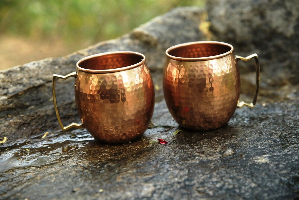 Pure Copper Moscow Mule Mug Set of 2 Cocktail 16 OZ Hammered Drinking Mugs